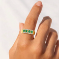 1.00 Ct Round Green Emerald Prong 22K Gold Vermeil 3 Row Eternity Band Ring by Fine Color Jewels