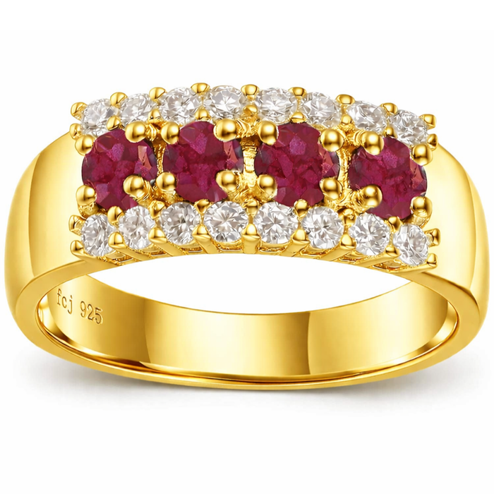 1 Ct Round Red Ruby 22k Gold Vermeil Three-Row Prong Eternity Band Ring by Fine Color Jewels