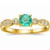 0.89 Ct Round Green Emerald and Moissanite Prong 22K Gold Vermeil Engagement Ring