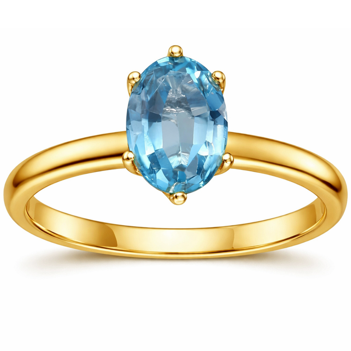 22k Gold Vermeil Blue Zircon Solitaire Ring by Fine Color Jewels