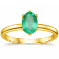 0.85 Ct Oval Green Emerald Prong 22K Gold Vermeil Solitaire Engagement Ring by Fine Color Jewels