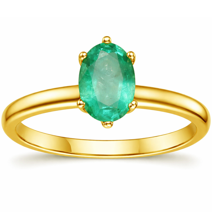 0.85 Ct Oval Green Emerald Prong 22K Gold Vermeil Solitaire Engagement Ring by Fine Color Jewels
