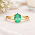 0.85 Ct Oval Green Emerald Prong 22K Gold Vermeil Solitaire Engagement Ring by Fine Color Jewels