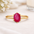 1 Ct Oval Red Ruby 22k Gold Vermeil Solitaire 6 Prong Shank Band Ring by Fine Color Jewels