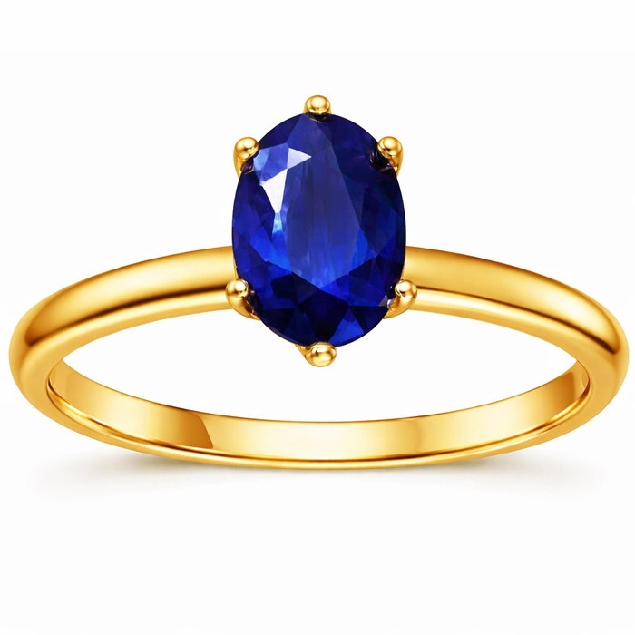 1.00 Ct Oval Blue Sapphire Prong 22k Gold Vermeil Solitaire Engagement Ring by Fine Color Jewels