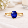 1.00 Ct Oval Blue Sapphire Prong 22k Gold Vermeil Solitaire Engagement Ring by Fine Color Jewels