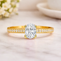22k Yellow Gold Vermeil Oval Moissanite Pave Solitaire Ring by Fine Color Jewels