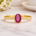 0.95 Ct Oval Red Ruby 22k Yellow Gold Vermeil Pave Solitaire Ring by Fine Color Jewels
