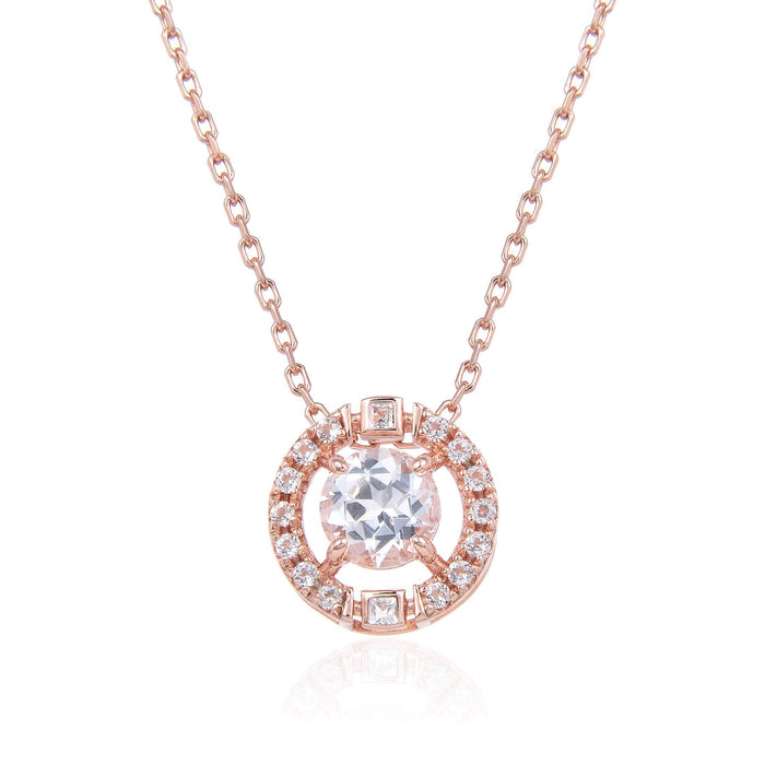 1.30 Ct Round White Topaz Prong Rose Gold Plated Silver Pendant Necklace by Fine Color Jewels