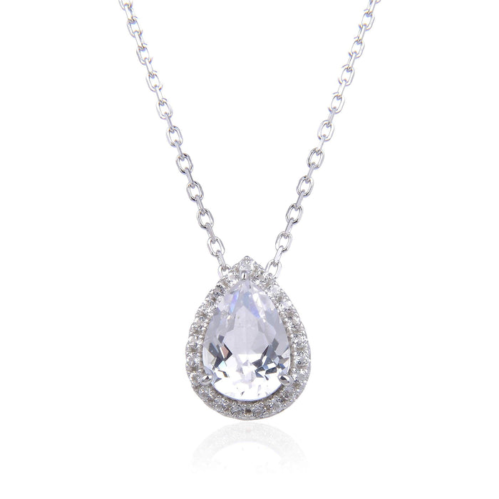 White Topaz Teardrop Necklace by Fine Color Jewels