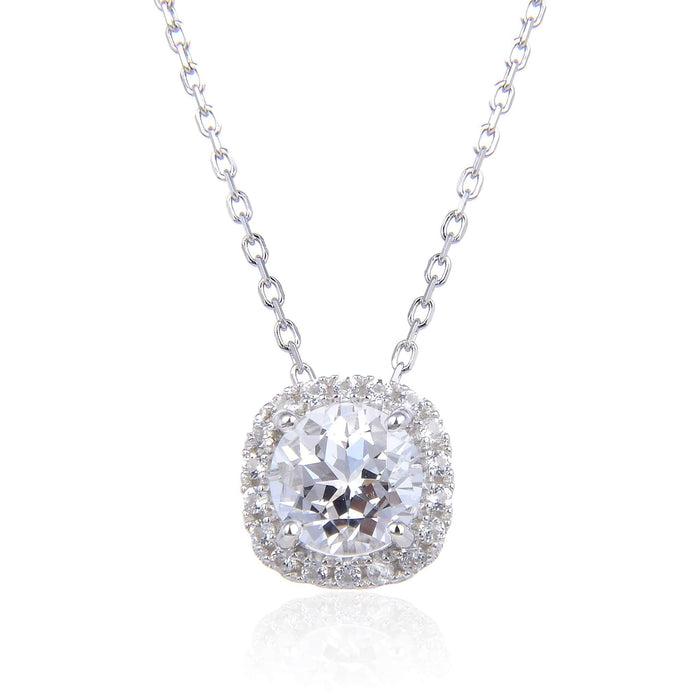 White Topaz Halo Necklace by Fine Color Jewels