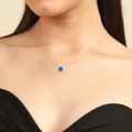 Blue Opal Round Halo Necklace by Fine Color Jewels
