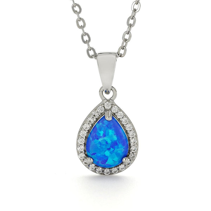 Blue Opal Teardrop Pendant Necklace by Fine Color Jewels