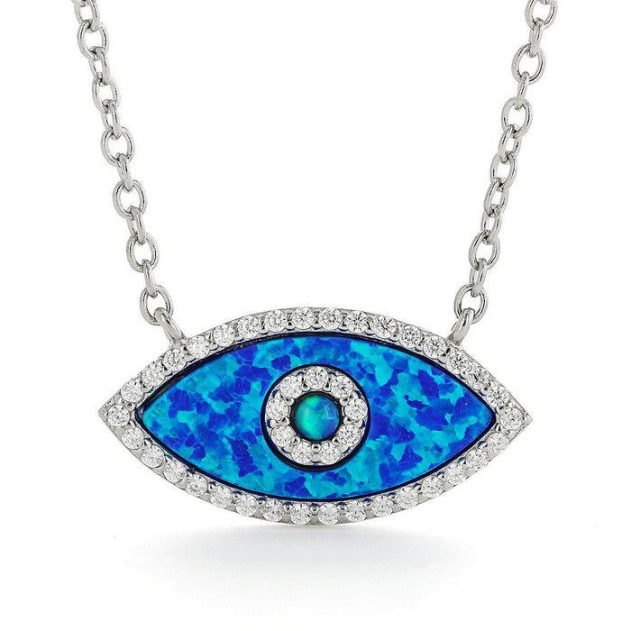 Marquise Blue Opal Evil Eye Necklace by Fine Color Jewels