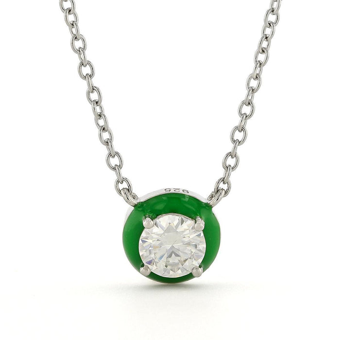 Moissanite & Enamel Solitaire Pendant Necklace by Fine Color Jewels