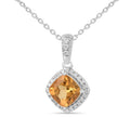 Natural Citrine Cushion Halo Pendant Necklace by Fine Color Jewels