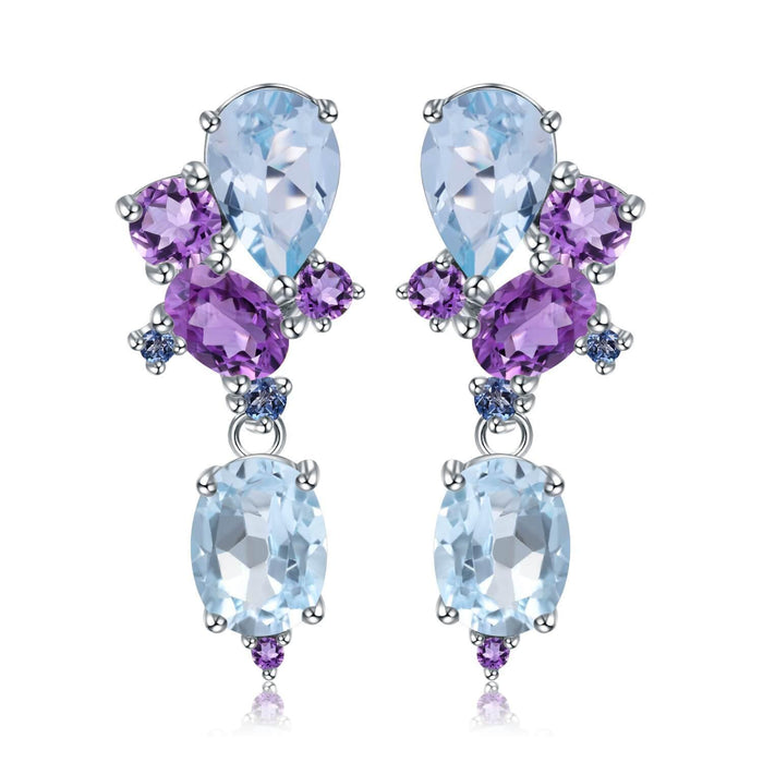 Blue Topaz and Amethyst Statement Earrings by Fine Color Jewels