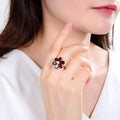 2.44 Ct Pear Red Garnet and Cubic Zirconia Prong Silver Flower Ring by Fine Color Jewels