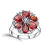 2.44 Ct Pear Red Garnet and Cubic Zirconia Prong Silver Flower Ring