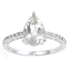0.35 Ct Pear Green Amethyst Prong Silver Pave Solitaire Ring