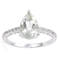 0.35 Ct Pear Green Amethyst Prong Silver Pave Solitaire Ring by Fine Color Jewels