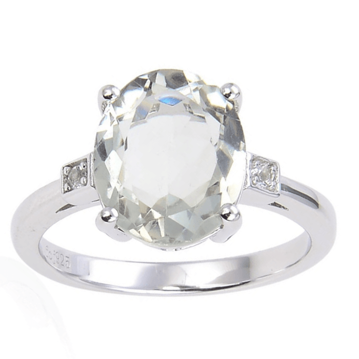 1.44 Ct Oval Green Amethyst Prong Silver Chunky Engagement Ring by Fine Color Jewels