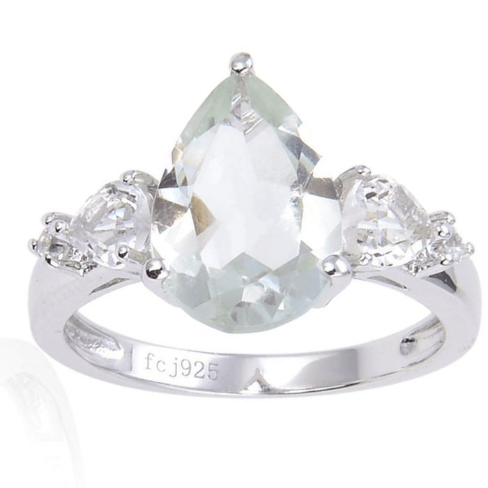 2.57 Ct Pear Green Amethyst Prong Silver Cocktail Ring by Fine Color Jewels