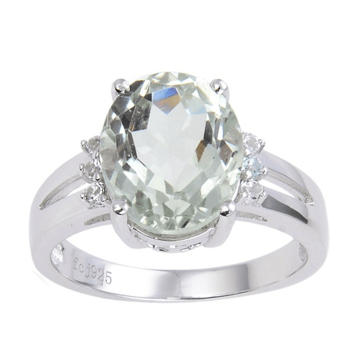 1.44 Ct Oval Green Amethyst Prong Silver Statement Ring by Fine Color Jewels