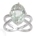 3.00 Ct Oval Green Amethyst Prong Silver Solitaire Cocktail Ring by Fine Color Jewels