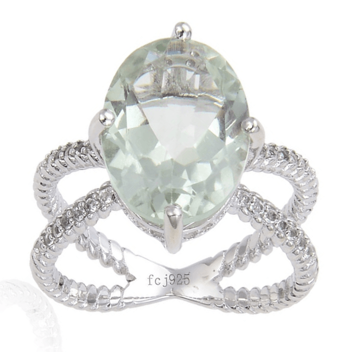 3.00 Ct Oval Green Amethyst Prong Silver Solitaire Cocktail Ring by Fine Color Jewels
