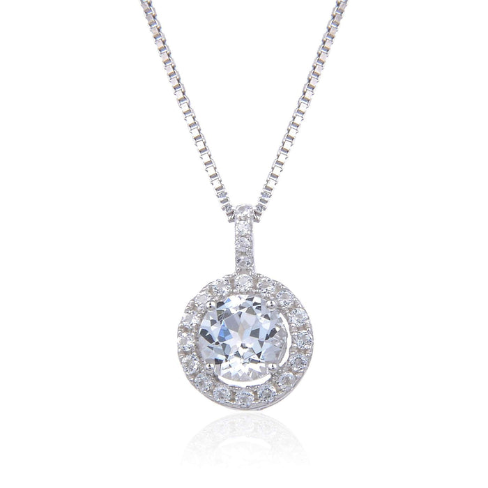 White Topaz Silver Halo Necklace by Fine Color Jewels