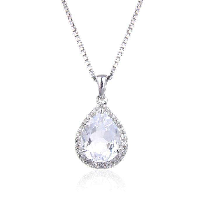 White Topaz Wide Teardrop Necklace by Fine Color Jewels