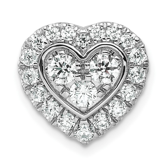 Lab Grown Diamond Halo Heart Chain Slide Pendant 14k Gold by Fine Color Jewels