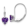 14k Gold Heart Gemstone Leverback Earrings by Fine Color Jewels