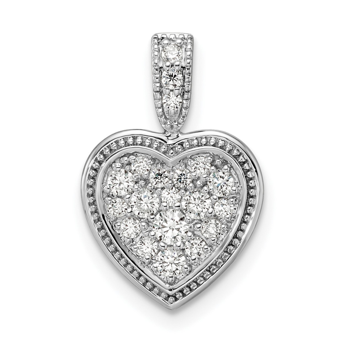 14k White Gold Lab Diamond Cluster Heart Pendant by Fine Color Jewels
