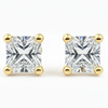 IGI Certified Princess Cut Lab Grown Diamond Solitaire Stud Earrings Yellow Gold