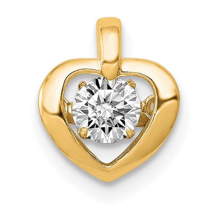14k Yellow Gold Lab Diamond Heart Solitaire Pendant by Fine Color Jewels
