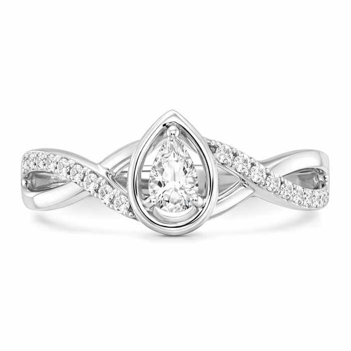14k White Gold Pear Diamond Pave Engagement Ring by Fine Color Jewels