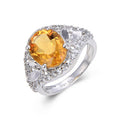3.68 Ct Oval Yellow Citrine and White Topaz Prong Silver Statement Ring by Fine Color Jewels