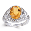 3.68 Ct Oval Yellow Citrine and White Topaz Prong Silver Statement Ring
