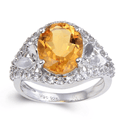 3.68 Ct Oval Yellow Citrine and White Topaz Prong Silver Statement Ring by Fine Color Jewels