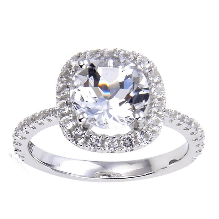 White Topaz Halo Engagment Ring by Fine Color Jewels