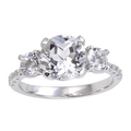 White Topaz Round Three Stone Engagement Ring by Fine Color Jewels