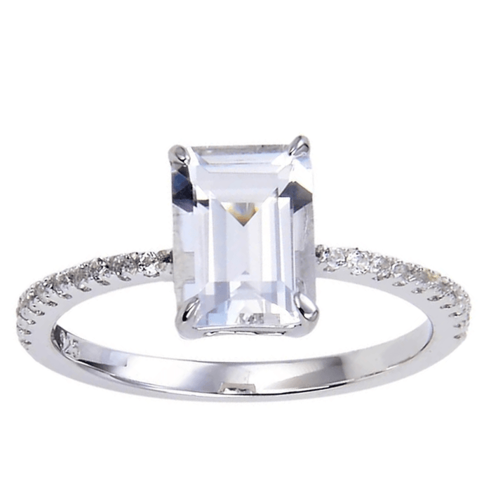 White Topaz Emerald Cut Engagement Ring by Fine Color Jewels