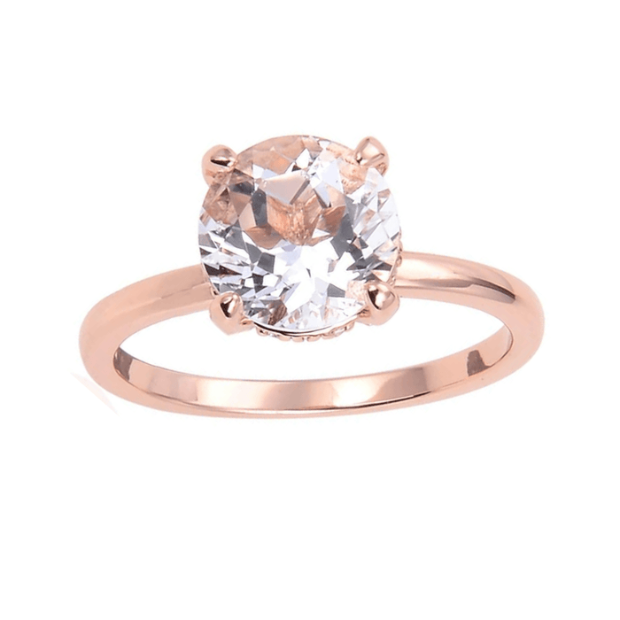 White Topaz Solitiare Engagement Ring in Rose Gold by Fine Color Jewels