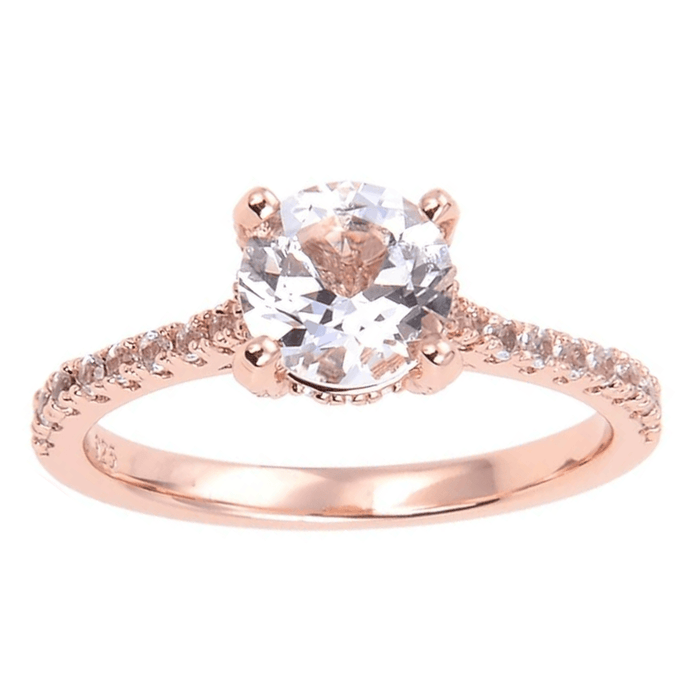 White Topaz Pave Engagement Ring in Rose Gold by Fine Color Jewels