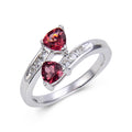 1.22 Ct Trillion Red Garnet and White Topaz Prong Silver Dual Stone Ring by Fine Color Jewels