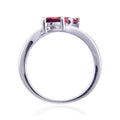 1.22 Ct Trillion Red Garnet and White Topaz Prong Silver Dual Stone Ring by Fine Color Jewels