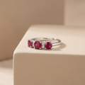 1.7 Ct Round Red Lab Created Ruby Prong Silver Three Stone Ring by Fine Color Jewels