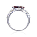 1.58 Ct Heart Dark Red Garnet and White Topaz Prong Silver Dual Heart Promise Ring by Fine Color Jewels
